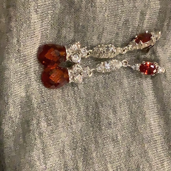 Simulated Ruby & Diamond Drop Earrings - Picture 2 of 2